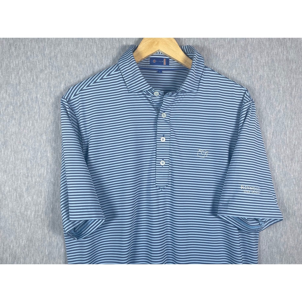 Stitch Golf Mens MediumReynolds Lake Oconee Blue Striped Performance Polo Shirt